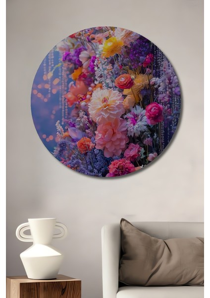 Rüya Bahçesi Suluboya Görünümlü Dekoratif Ahşap Tablo Yuvarlak Tablo