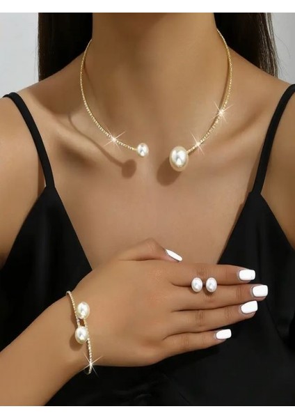 Gümüş Kaplama Şık ve Zarif Inci Set