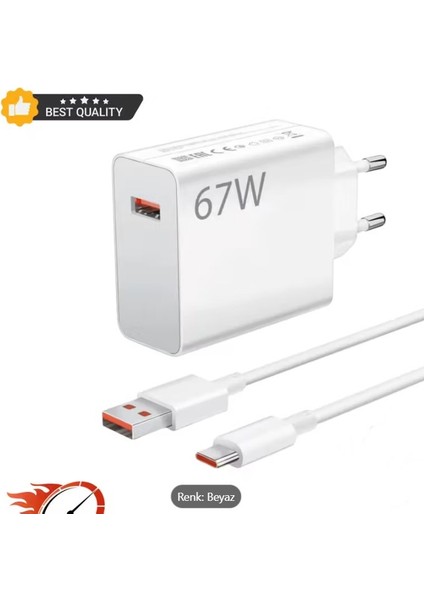 67W Hızlı Şarj Cihazı Type-C | Tüm Type-C Telefonlara Uyumlu | Süper Hızlı Şarj Seti ( Adaptör ve Kablo ) | Xiaomi, Samsung, Huawei, Oppo