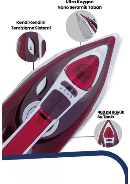 Buharlı Ütü 2200 Watt Seramik Tabanlı Taşınabilir Kablolu Ütü - F727K786-U61727 indirimleri
