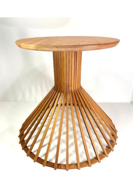 Palermo Yuvarlak Modern Klasik Rustik Retro Vintage Naturel Dekoratif Ahşap Çıtalı Yan Mantar Sehpa modelleri