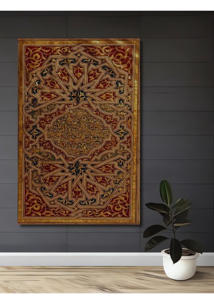 Altın Varaka Desenli Osmanlı Sanatı Yağlı Boya Görünümlü Ahşap Dekoratif Tablo Dikdörtgen Tablo