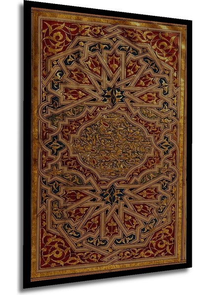 Altın Varaka Desenli Osmanlı Sanatı Yağlı Boya Görünümlü Ahşap Dekoratif Tablo Dikdörtgen Tablo