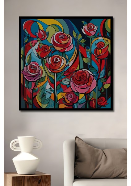 Canlı Renkler Gül Buketi Yağlı Boya Görünümlü Ahşap Dekoratif Tablo Dikdörtgen Tablo fiyatları