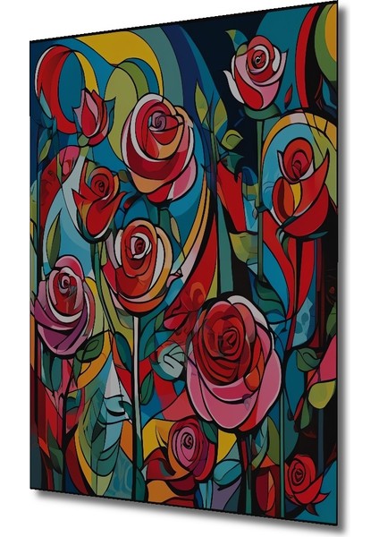 Canlı Renkler Gül Buketi Yağlı Boya Görünümlü Ahşap Dekoratif Tablo Dikdörtgen Tablo modelleri