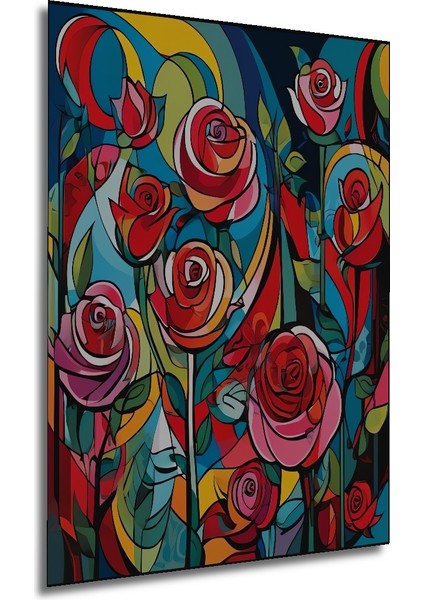 Canlı Renkler Gül Buketi Yağlı Boya Görünümlü Ahşap Dekoratif Tablo Dikdörtgen Tablo fırsatları