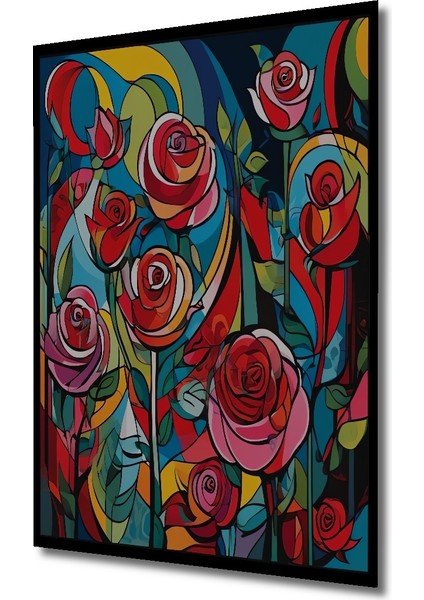 Canlı Renkler Gül Buketi Yağlı Boya Görünümlü Ahşap Dekoratif Tablo Dikdörtgen Tablo indirimleri