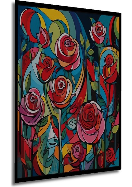 Canlı Renkler Gül Buketi Yağlı Boya Görünümlü Ahşap Dekoratif Tablo Dikdörtgen Tablo