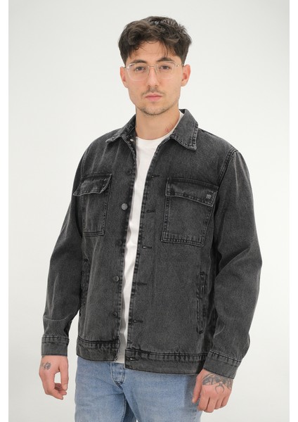 Erkek Siyah Yıkamalı Kot Ceket Rahat Kalıp Gömlek Yaka Kapaklı Çift Cep modelleri