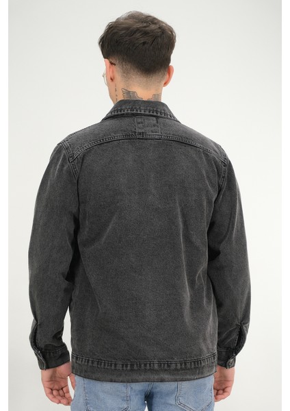 Erkek Siyah Yıkamalı Kot Ceket Rahat Kalıp Gömlek Yaka Kapaklı Çift Cep indirimleri