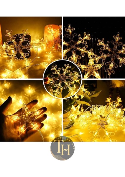 Kar Tanesi & Yıldız Perde LED Sarı Işık 8 Fonksiyonlu Fişli ve Eklenebilir Yılbaşı Işığı New Year fiyatları