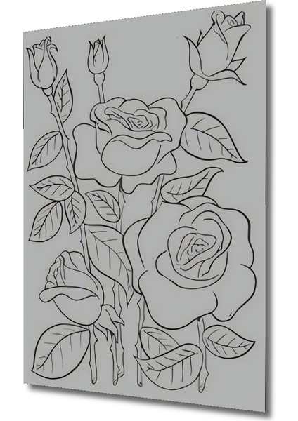 Beyaz Gül Kara Kalem Görünümlü Ahşap Dekoratif Tablo Dikdörtgen Tablo modelleri