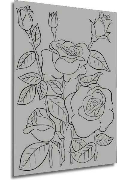 Beyaz Gül Kara Kalem Görünümlü Ahşap Dekoratif Tablo Dikdörtgen Tablo fırsatları