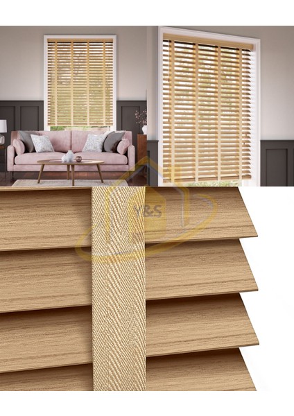 Wooden Blinds %100 Doğal Ahşap Jaluzi Perde 50MM, Alüminyum Kasalı Yüksek Kaliteli - Ahşap Naturel