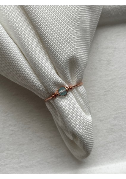 Minimal Topaz Taşı Bakır Renk Ayarlanabilir Tel Yüzük El Yapımı