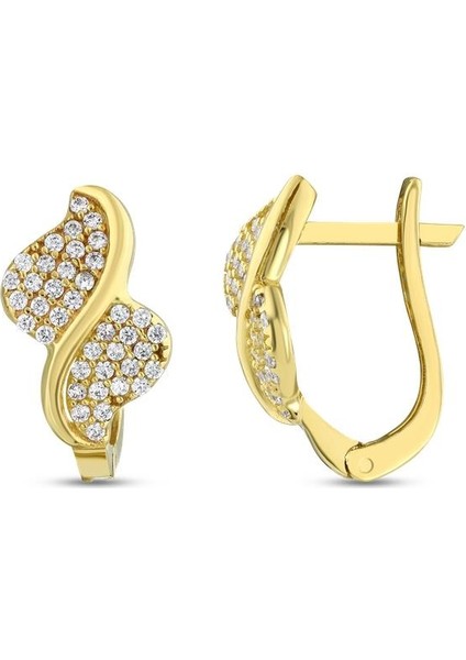 Taşlı Tasarım Altın Küpe - 14K