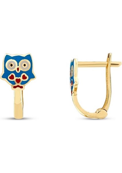 Baykuş Figürlü Altın Çocuk Küpe - 14K