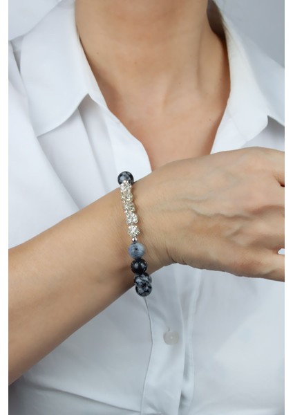 Gümüş Renk Rondela Detay Obsidyen Doğaltaş Bileklik fiyatları