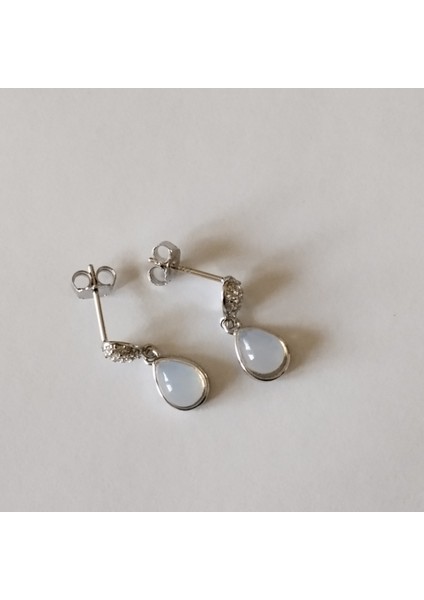 925 Ayar Gümüş Beyaz Mineli Damla Model Genç/yetişkin Kadın Küpe -Şık Tasarım