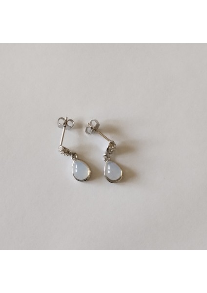 925 Ayar Gümüş Beyaz Mineli Damla Model Genç/yetişkin Kadın Küpe -Şık Tasarım fiyatları