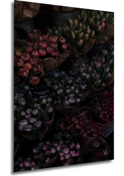 Muhteşem Buket Lale Yağlı Boya Görünümlü Ahşap Dekoratif Tablo Dikdörtgen Tablo fırsatları