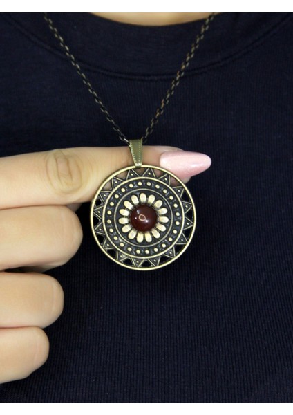 Doğal Taş Akik Doğal Taşlı Yuvarlak Model Antik Kadın Kolye EUK46A fiyatları