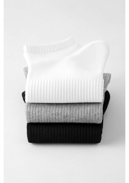 Kadın Pamuklu Bilek Boy Patik Çorap 3'lü Paket Siyah - Gri - Beyaz fiyatları