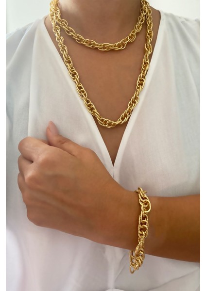 Işlemeli Zincir Kolye Bileklik Set