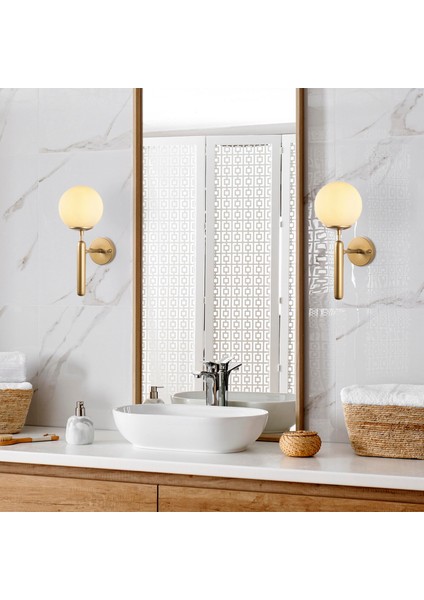 King Modern Tekli Beyaz Glop Cam Aplik Parlak Gold, Art Deko Dekoratif Duvar Aydınlatma KING-11458