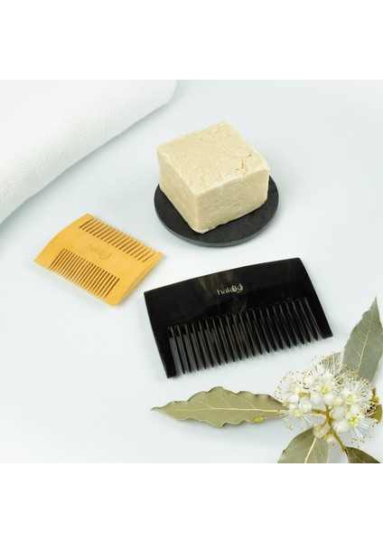 Saç Bakım Üçlüsü (Geniş Dilli Kemik Tarak+Çift Taraflı Şimşir Tarak+Defne Sabunu)