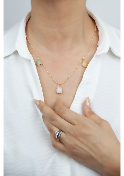 Pirinç Zincir Renkli Uçlu Kolye