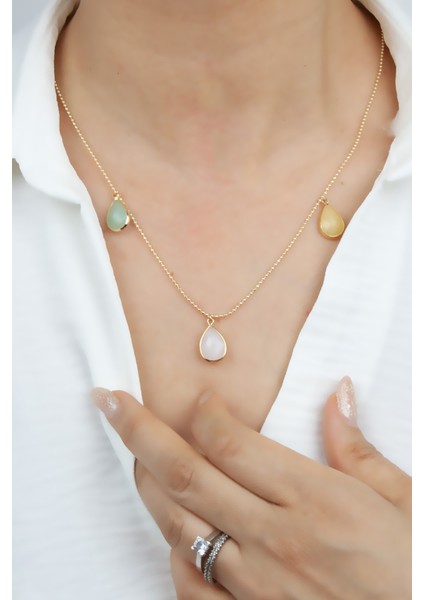 Pirinç Zincir Renkli Uçlu Kolye fiyatları