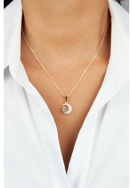 Zirkon Taşlı Hilal Figür Ince Zincir Kolye fiyatları