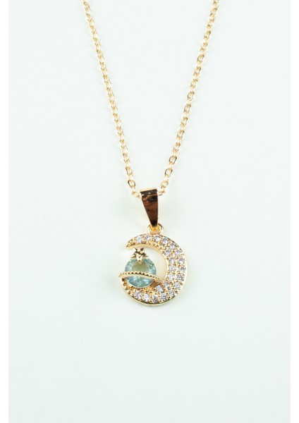 Zirkon Taşlı Hilal Figür Ince Zincir Kolye fırsatları