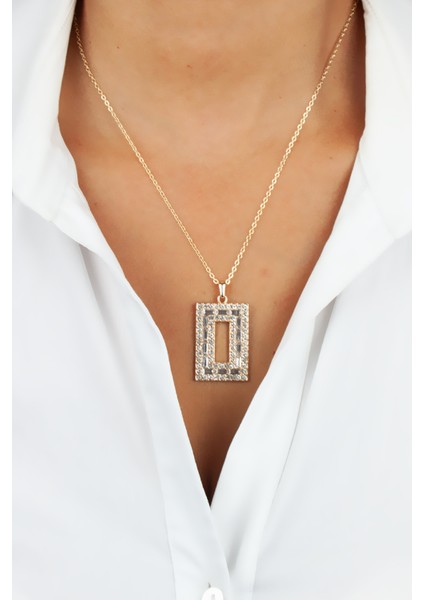 Zirkon Taşlı Dikdörtgen Uçlu Gold Ince Zincir Kolye fiyatları