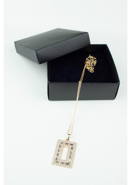 Zirkon Taşlı Dikdörtgen Uçlu Gold Ince Zincir Kolye fırsatları