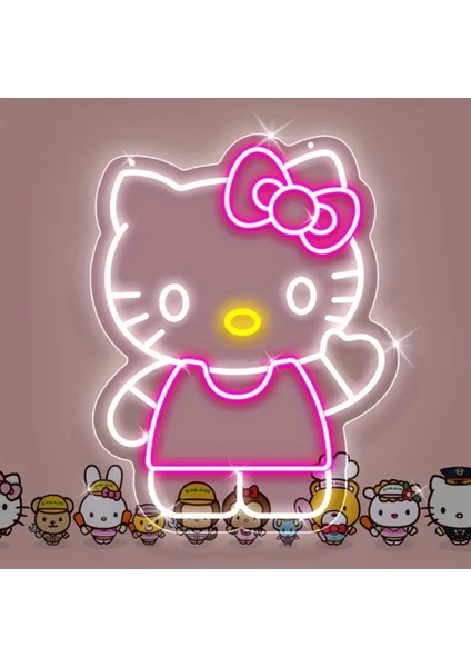 Hello Kitty Figürlü Büyük Boy Pleksi USB Kablolu Neon Işıklı Dekoratif Gece Lambası (40CM * 30 Cm)