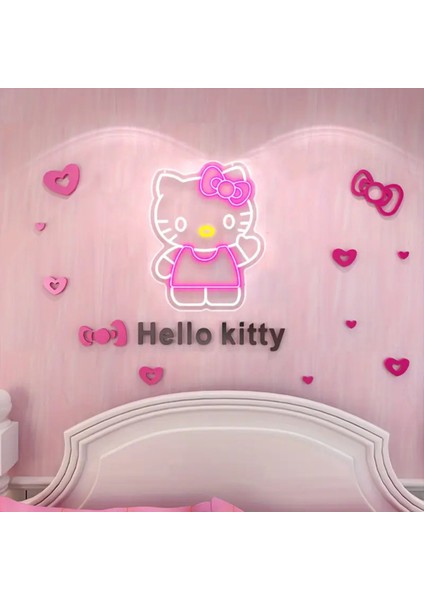 Hello Kitty Figürlü Büyük Boy Pleksi USB Kablolu Neon Işıklı Dekoratif Gece Lambası (40CM * 30 Cm) fiyatları