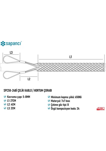 SPC58-24Bİ Çelik Kablo / Hortum Çorabı Inox 3 Adet fiyatları
