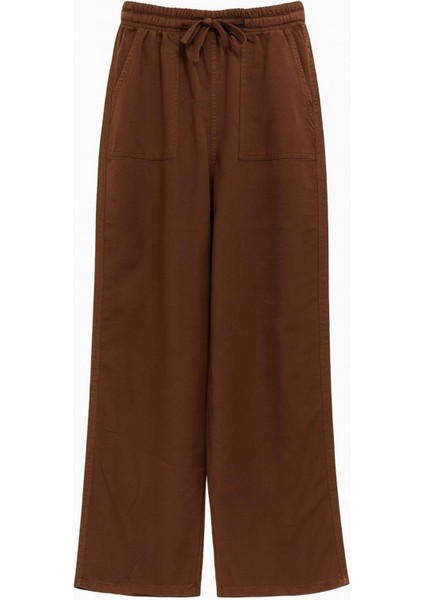 4767 Kadın Geniş Paça Palazzo Cepli Pantolon Kahve