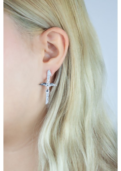 Melek Kanat Figürlü Zirkon Taşlı Gümüş Renk Küpe fiyatları