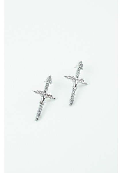 Melek Kanat Figürlü Zirkon Taşlı Gümüş Renk Küpe modelleri