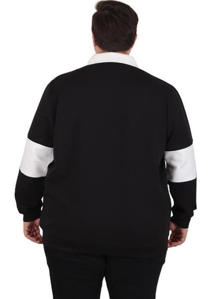 Büyük Beden Polo Yaka Fermuarlı Sweat Double Face 25709 Sıyah fırsatları