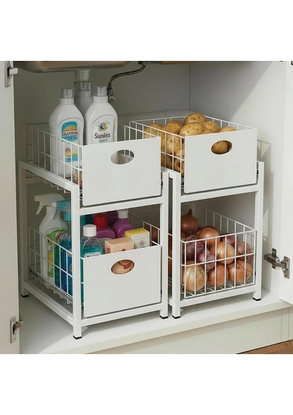 Beyaz 2 Çekmeceli Organizer Sepet – 25X42 Cm, Raylı Sistem, Çok Amaçlı Kullanım fiyatları