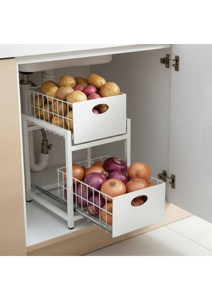 Beyaz 2 Çekmeceli Organizer Sepet – 25X42 Cm, Raylı Sistem, Çok Amaçlı Kullanım modelleri
