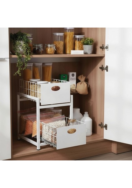 Beyaz 2 Çekmeceli Organizer Sepet – 25X42 Cm, Raylı Sistem, Çok Amaçlı Kullanım fırsatları