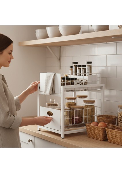 Beyaz 2 Çekmeceli Organizer Sepet – 25X42 Cm, Raylı Sistem, Çok Amaçlı Kullanım