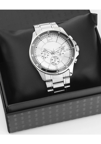 Gümüş Çelik Kordon Erkek Kol Saati Takvimli Beyaz Kadran Özel Kutusunda