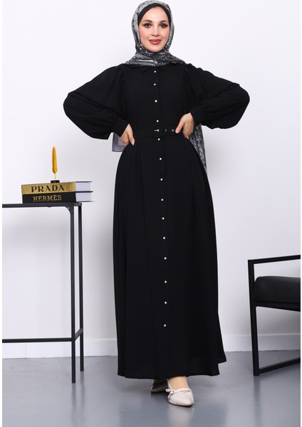 Siyah Bel Kemerli Elbise