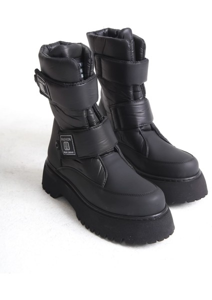 Lumı Cırt Cırtlı Suya ve Soğuğa Dayanıklı Paraşüt Kumaş Cilt Kadın Bot St Siyah